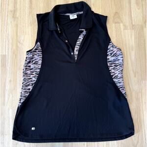 Daily Sports Sleeveless‎ Black Tank, animal detail, 1/4 Zip, Womens M
